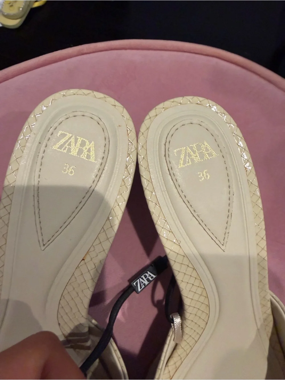 ZARA Cream Woven Square-Toe Slip-On Mules